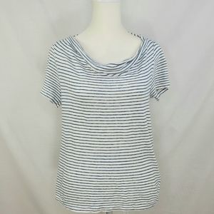 Anthropologie Maeve Horizon 100% Linen Striped Cowl Neck Short Sleeve Top